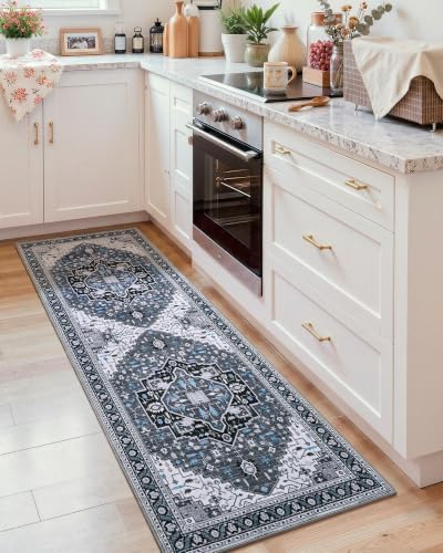 Macgace Washable Vintage Area Rug for Kitchen, 2x6 Black Runner Rugs