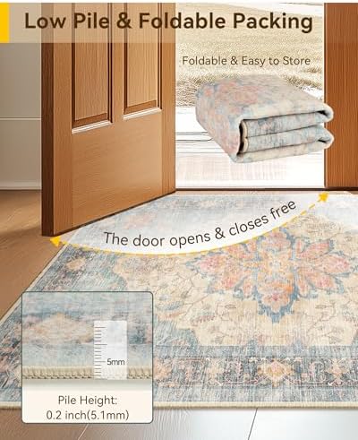 RELEANY Washable Area Rug, Small 2'x4', Blue/Orange/Red