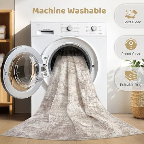 LOONGRUG 9x12 Area Rug Washable Large Neutral Modern Living Room Rugs