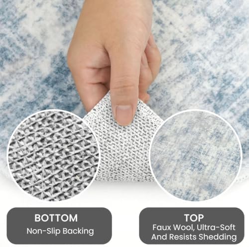 IOHOUZE Abstract Area Rugs 9x12 Ft Washable Large Rugs for Living Room, Non Slip Dining Room Rug, Printed Faux Wool Rugs for Bedroom, Floor Carpet for Office Nursery Playroom, Light Blue Grey