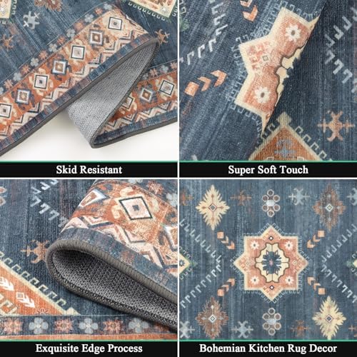 HEBE Boho Kitchen Rugs Set of 3, Non Slip Washable Kitchen Mats for Floor