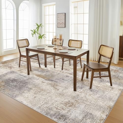 DMOYEST Area Rug Living Room Rugs - 5x7 Washable Soft Indoor Neutral Modern Abstract Low Pile Rug Carpet for Bedroom Dining Room Farmhouse Home Office - Brown Grey