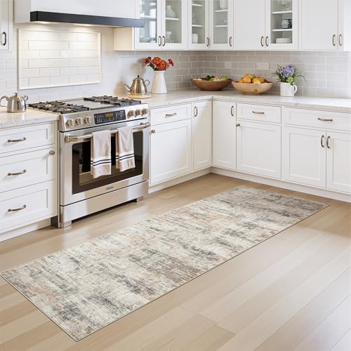 2X6 Area Rug for Hallways, Gold Abstract Washable Non-Slip Runner Rugs