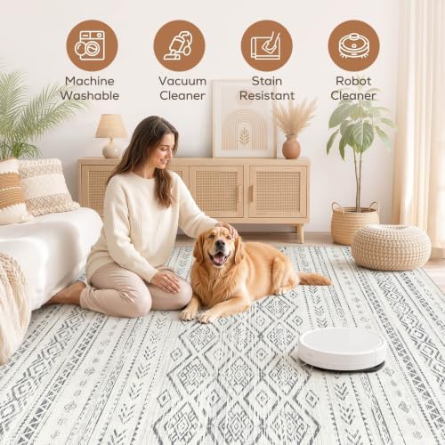 Nakagishi Boho 10x14 Area Rug Living Room Rugs Machine Washable Grey