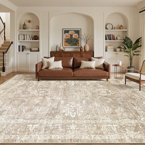 Madane 9x12 Area Rugs for Living Room, Washable Neutral Rug Beige/Brown