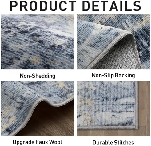 2'6''x8' Runner Rugs Washable Rug: Modern Abstract Hallway Blue Gold Carpet