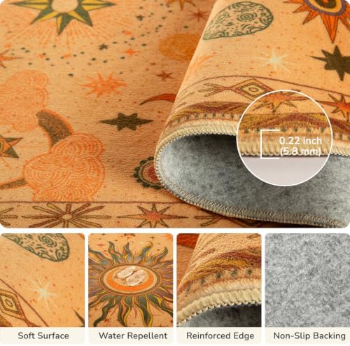 Vacuum-Friendly, 9x12 Washable Area Rug, Orange Blue Green
