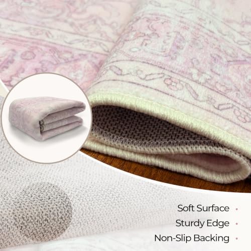 CAPALOCA 6x9 Washable Nursery Girls Low Pile Area Rug Light Pink