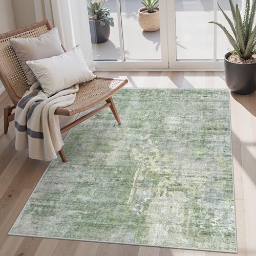 Soalmost Abstract 3x5 Rugs, Small Kitchen Entryway Area Rug Green/Ivory