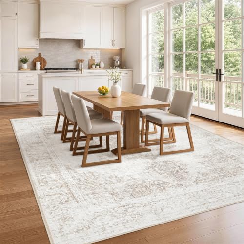 6x9 Washable Area Rugs for Bedroom Beige Ivory Non-Slip Rug