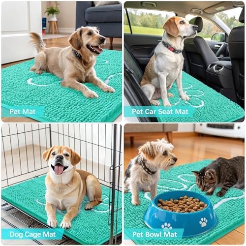 OLANLY Dog Door Mat for Muddy Paws 59x35, Paw Print Design Chenille Mud Mat