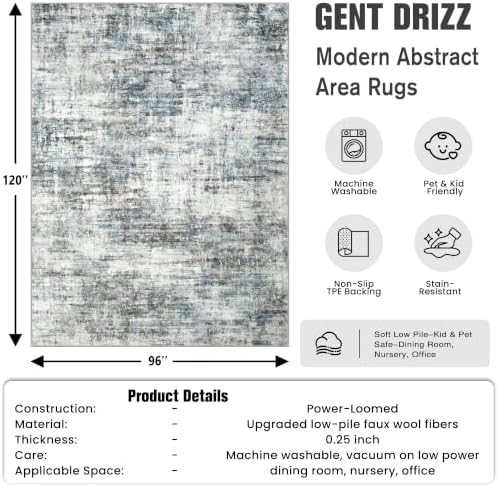 8x10 Area Rugs for Living Room: Washable Abstract Blue Multi Bedroom Carpet