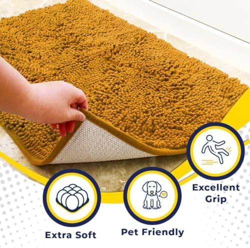 Muddy Mat® | Super Water Absorbent Door Mat Indoor, Microfiber Quick Dry Chenille Entryway Rug, Slip Resistant Front Door Mat, Indoor Mats for Entryway, Machine Washable Pet Rug, Gold 22" x 36"