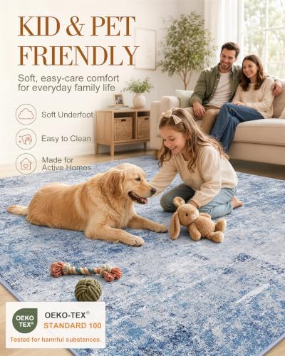 OLANLY 8ft Round Washable Rug, Soft Non Slip Carpet for Bedroom Living Room