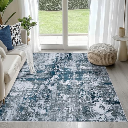 4x6 Area Rugs for Living Room Washable Bedroom Dining Room Navy Grey