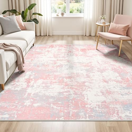Rugflix 5x7 Area Rugs for Bedroom, Washable Pink Large Rug