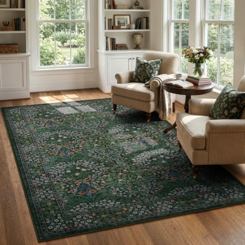 Lahome Dark Green Rugs 5x7, Soft Washable Rugs for Bedroom Reading Corner
