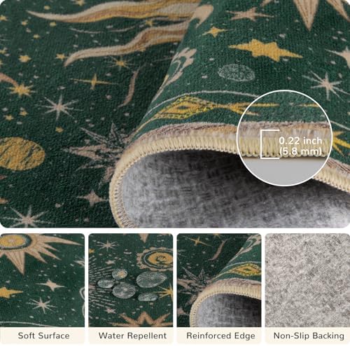 Vacuum-Friendly, Round 4ft Washable Area Rug, Green Gold Yellow