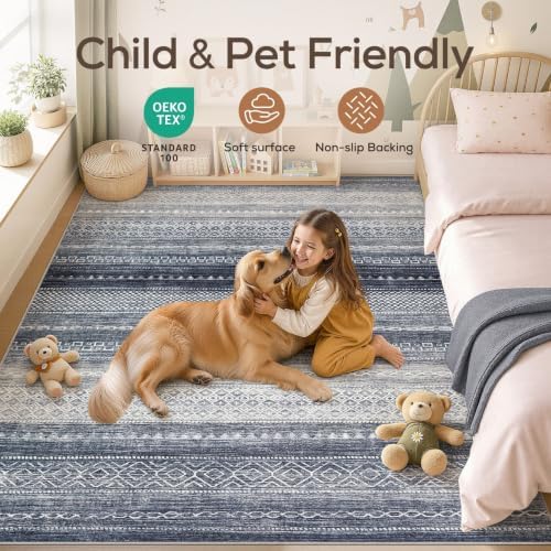 Nakagishi Boho 9x12 Area Rug Living Room Rugs Machine Washable Blue