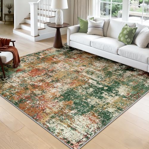RELEANY Washable Square 8'x8' Area Rug for Living Room Green Multi