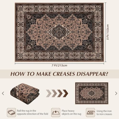 Hanples 4x6 Area Rugs for Living Room, Washable Rug Vintage Floral, Brown
