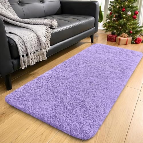 OLANLY 2x6 Machine Washable Runner Rugs for Hallway, Soft Fluffy Shaggy Bedside Rugs for Bedroom, Living Room, Indoor Floor Carpet for Kids Girl Boy, Nursery Rooms, Home Decor Aesthetic, Light Purple