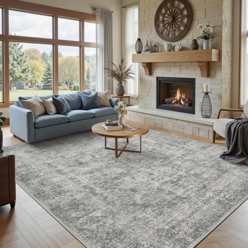 Rugxara Grey 8x10 Area Rugs for Living Room Bedroom Large Washable Rug