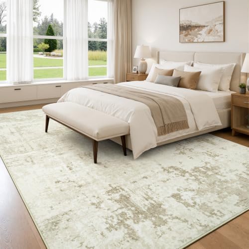Rugflix 5x7 Area Rugs for Living Room, Washable Linen Beige Large Rug