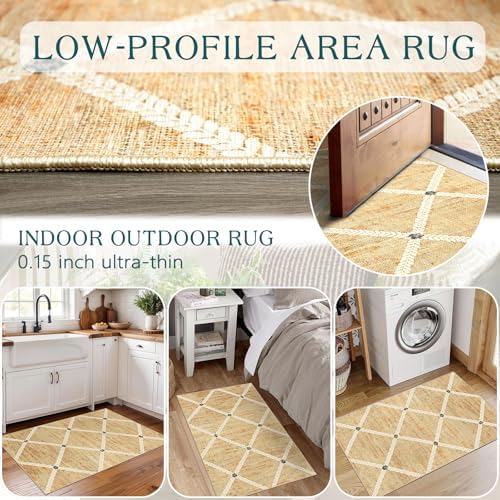Indoor Front Door Mat, 2x3 Neutral Cottage Geometric Front Door Rug