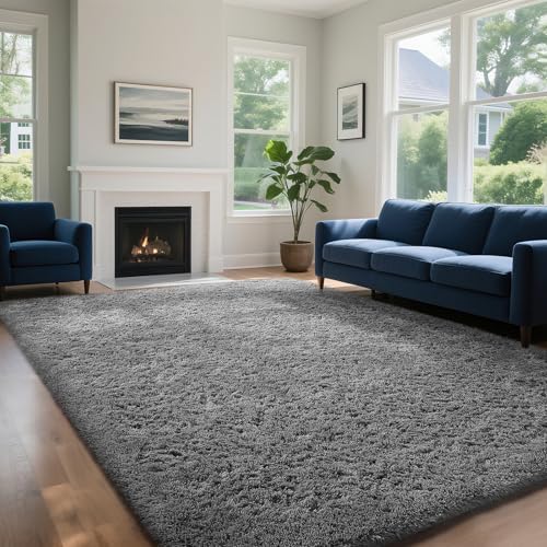 Ophanie 7x10 Area Rugs for Living Room,Upgrade Non-Slip Fluffy Soft Large Shag Bedroom Carpet,Grey Big Indoor Thick Rug,Gray Carpets for Boy and Girls Room Dorm Decor with Over 99 pcs Pile fibers