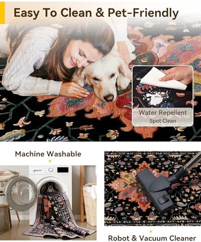 RELEANY Washable Area Rug, 7'x10', Black/Colorful