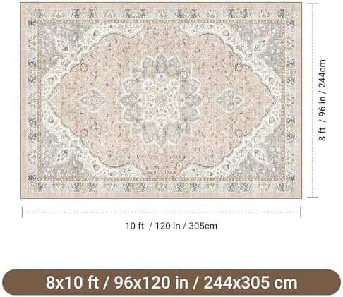 befbee 8x10 Area Rugs for Living Room, Washable Vintage Non Slip Rug Pink