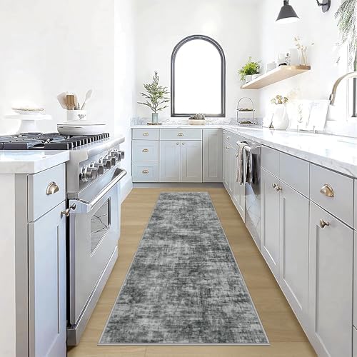 2'6''x8' Runner Rugs Washable Rug: Modern Abstract Hallway Black Carpet