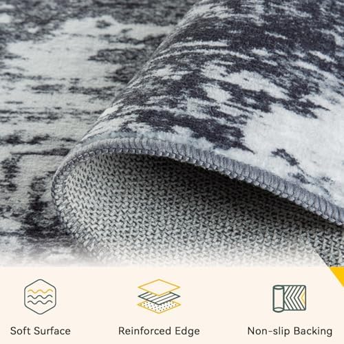 RELEANY Washable 6'x9' Abstract Area Rug for Living Room Black White