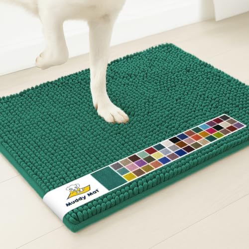 Muddy Mat® | Super Absorbent Door Mat Indoor, Microfiber Quick Dry Chenille Entryway Rug, Non-Slip Front Door Mat, Indoor Mats for Entryway, Machine Washable Pet Rug, Deep Teal 24" x 96"