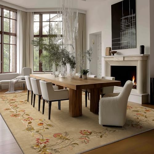 9x12 Area Rugs for Living Room: Washable Bedroom Rug Non Slip Floral Carpet