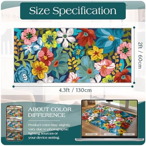 Front Door Mat Indoor Entrance - 2x4.3 Colorful Floral Runner Rug