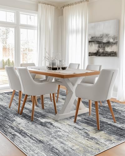 6x9 Area Rug Living Room, Modern Abstract Washable Indoor Carpet Light Grey