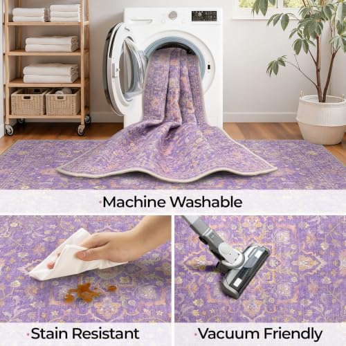 CAPALOCA 4x6 Washable Nursery Girls Low Pile Area Rug Purple