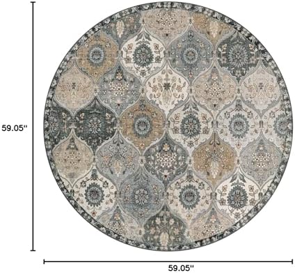 Lahome Moroccan Washable Round Rug 5ft, Soft Circle Rug for Dining Room