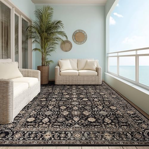 Ruaruarug Washable Area Rug 9×12 for Living Room, Ultra Soft, Black Gold