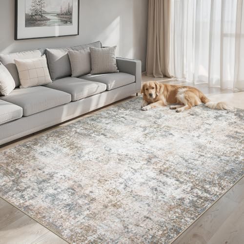 PLHXFR Area Rug Living Room: 4x6 Abstract Washable Carpet Brown Grey