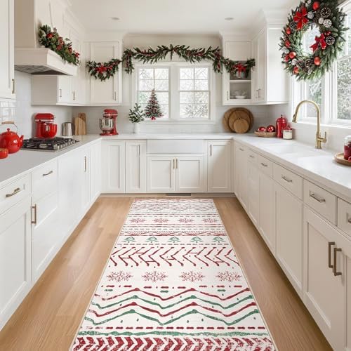 Nakagishi Christmas Rug Kitchen Runner Rugs: 2x6 Washable Boho Neutral Soft Modern Stain Resistant Indoor Floor Carpet Non Slip Throw Carpet for Entryway Kitchen Bedroom Nursery Entry Bedside