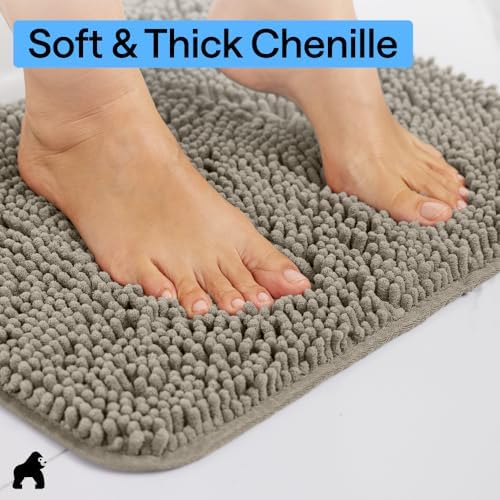 GORILLA GRIP Chenille Bath Rug Mat for Oval Toilet Base, 24x19 Latte