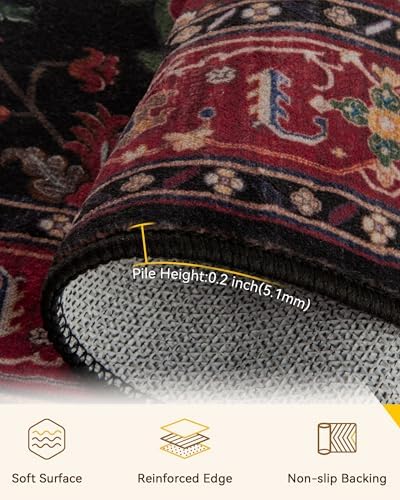 RELEANY Washable Area Rug, Large 10'x12', Red/Black