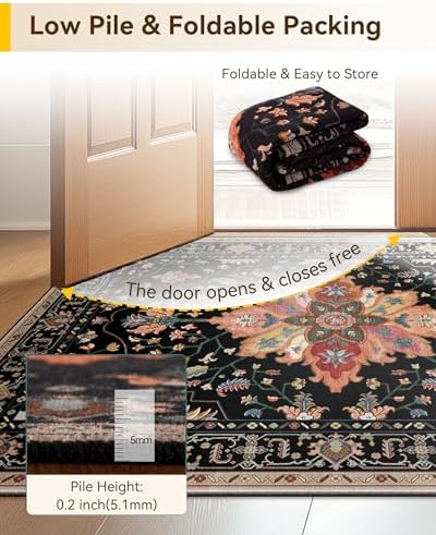 RELEANY Washable Area Rug, 7'x10', Black/Colorful