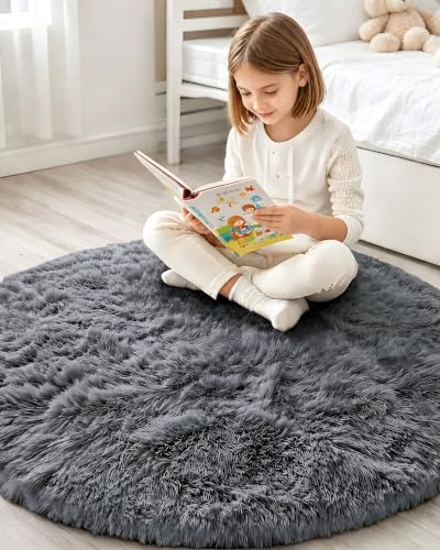 Smiry Round Area Rugs for Living Room Bedroom 4x4 ft, Fluffy Carpet