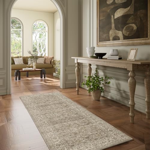Machine Washable Kitchen Runner Rugs: 2'6"x8' Hallway Rug Stain Resistant Non Slip Low Pile Soft Carpet Runners for Hallways Indoor Entryway Kitchen Laundry Room Bedroom Bathroom Farmhouse