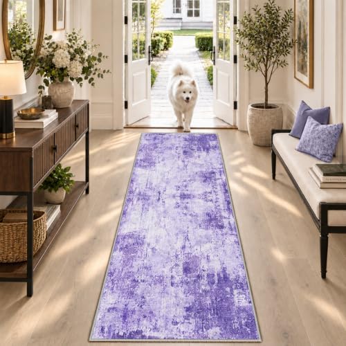 RELEANY Washable Runner 2'x8' Abstract Area Rug for Hallway Purple
