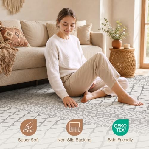 cotiled Boho 10x14 Area Rug for Living Room: Large Moroccan Washable Rug